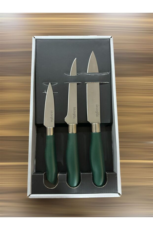 3'Lü Bıçak Seti Yeşil Sap - 3