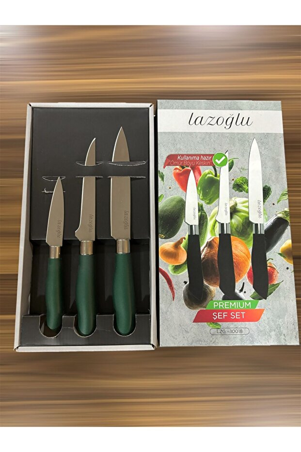 3'Lü Bıçak Seti Yeşil Sap - 1
