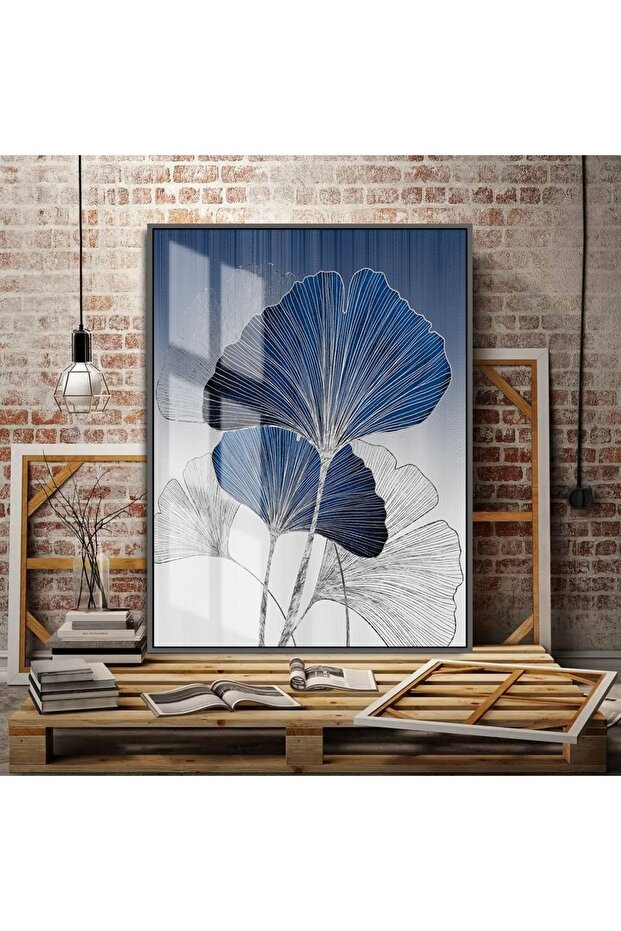 Hari̇kabi̇rev | Dark Blue-Silver Eternity Flower Combination Right | Framed Tempered Glass Table Single Vertical