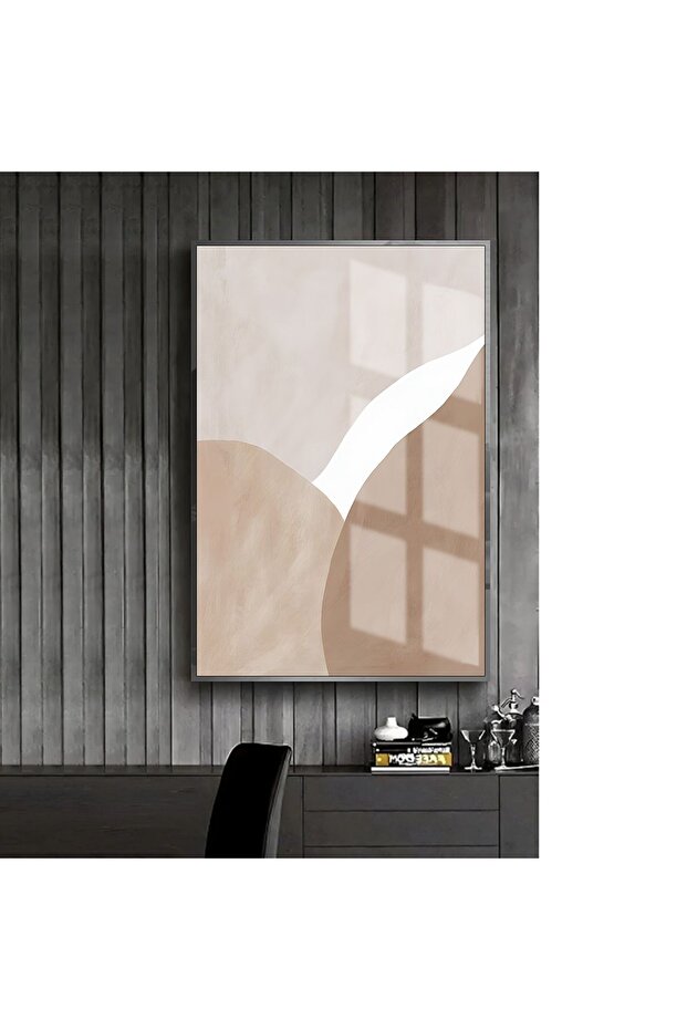Hari̇kabi̇rev | Beige-Cream-Grey Abstract Model 1 | Framed Tempered Glass Table Single Vertical
