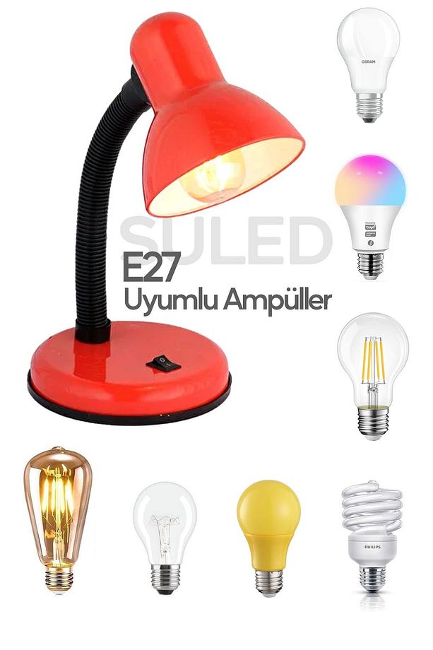Masa Lambası E27 Standart Ampül 220V Esnek Açısı Ayarlanabilir Çocuk Odası ve Çalışma Lambası - 3