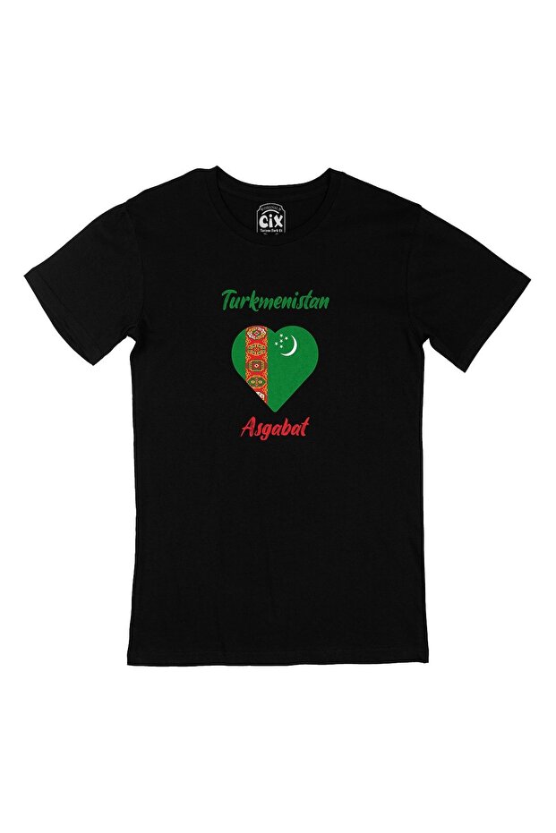 Ashgabat Turkmenistan Flag Heart Black T-Shirt