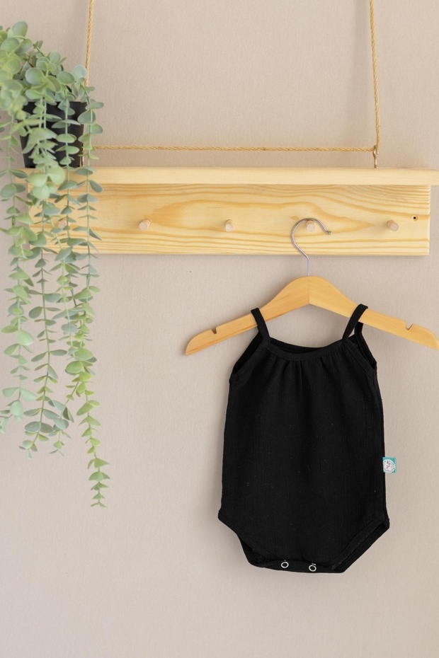 Şile Cloth Baby Black Strapped Gathered Collar Muslin Body
