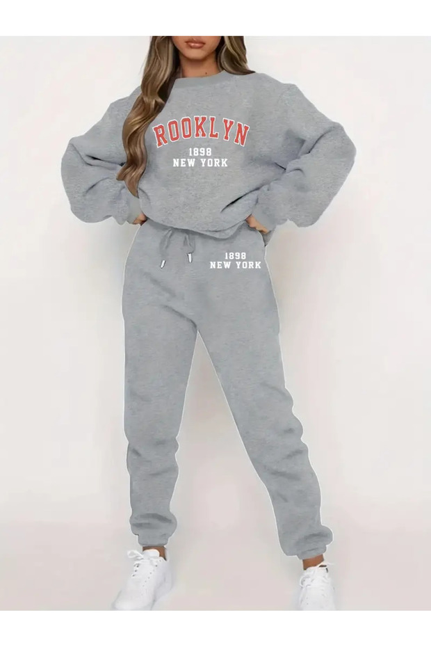 Women's Rooklyn 1898 Printed Top and Bottom Tracksuit Set Oversize Hooded