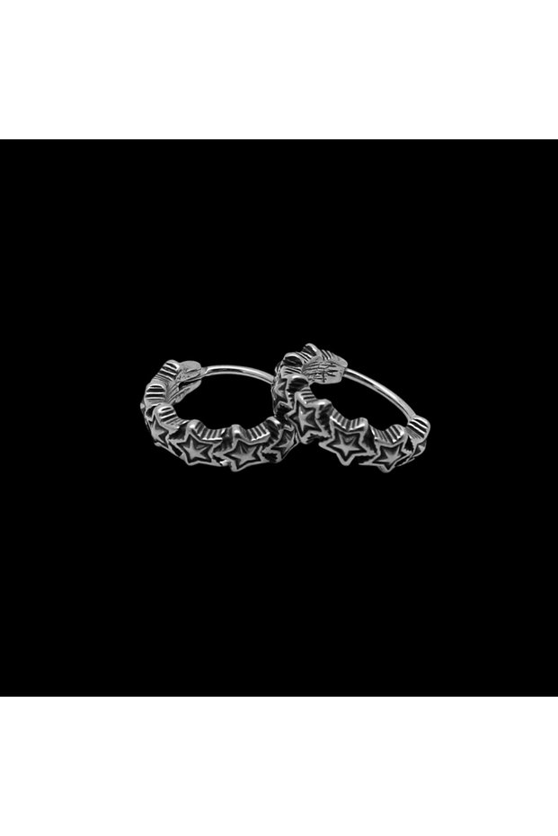 Star Embroidered Gothic Design 316L Anti-Tarnish Earrings - Hoop Modern