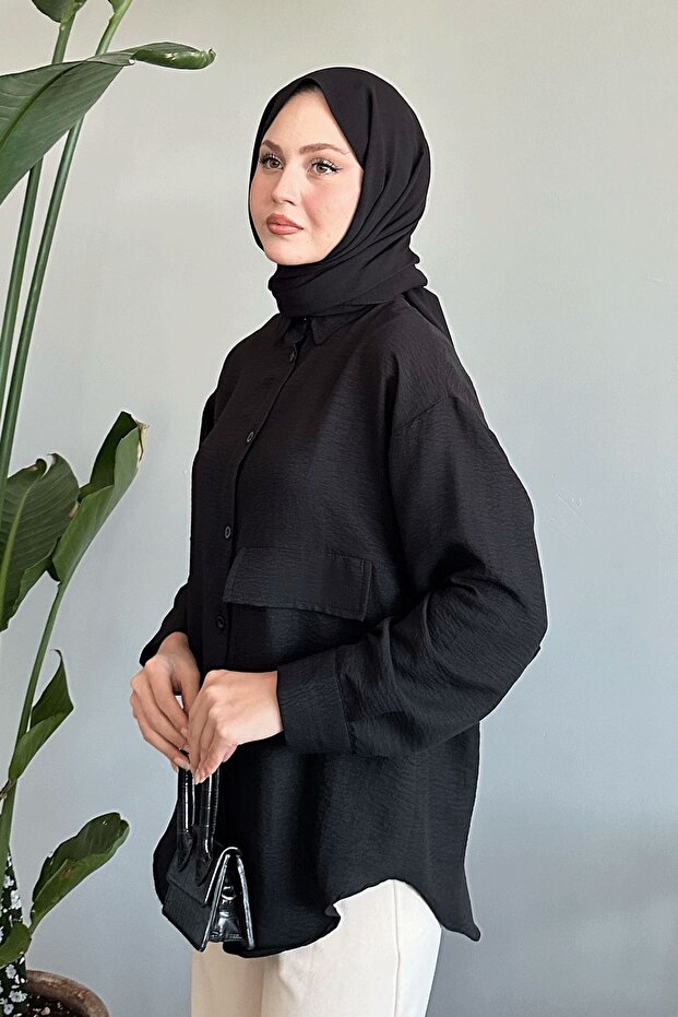 قميص كاجوال أسود بجيب واحد