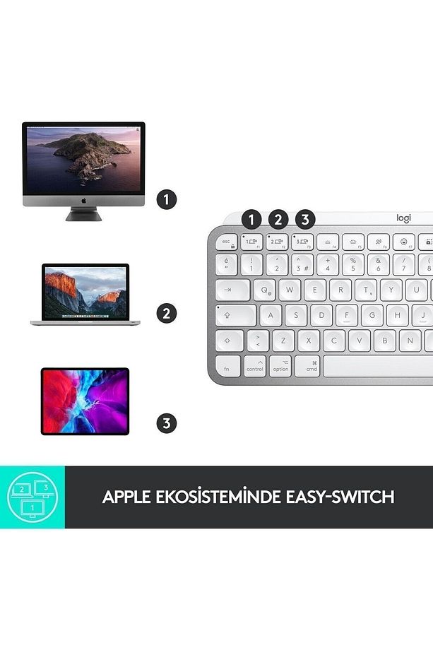 MX Keys Mini Mac İçin Minimalist Kablosuz Aydınlatmalı İngilizce Q Klavye - Beyaz - 8