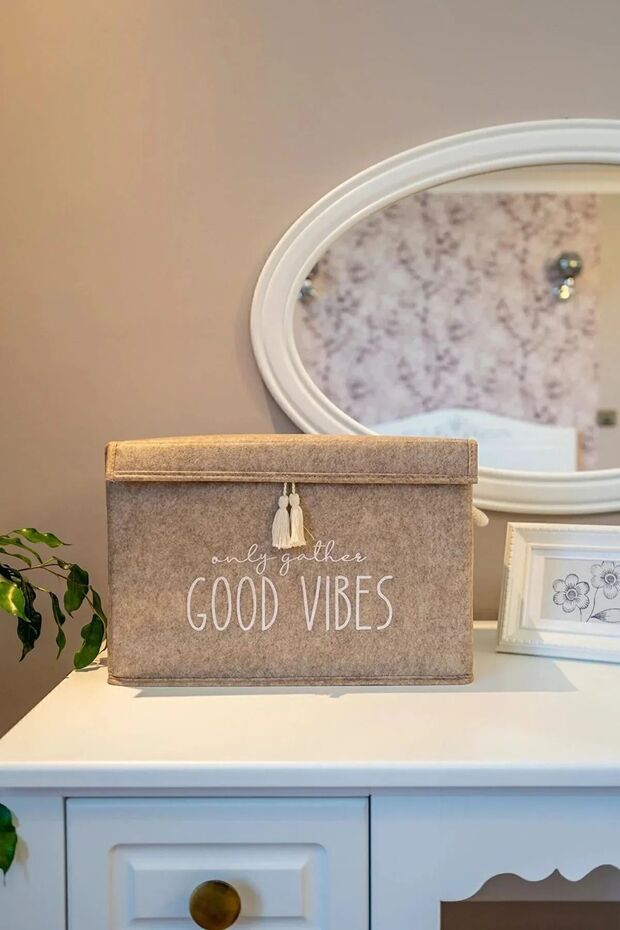 1 ad Keçe Kapaklı Kirli Çamaşır Sepeti 1 ad Mini Saklama Kutusu 2'li Set - 5