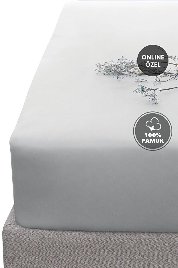 Softy Tek Kişilik %100 Pamuk Lastikli Penye Çarşaf - Gri - 1