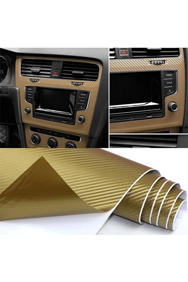 3D Gold Serrated Pattern Air-Channeling Durable Vehicle Engine Covering Carbon Foil (152cm X 50 cm)