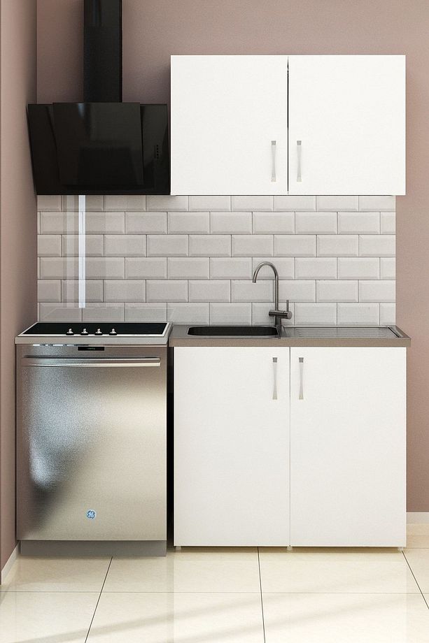 100 cm Mini Çelik Evyeli Mutfak Dolabı Alt Üst Seti, Minimalist Modern Mutfak Ünitesi - 3