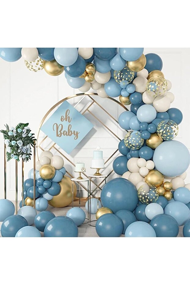 Deep Ocean Storm Blue Gold Confetti Balloon Chain