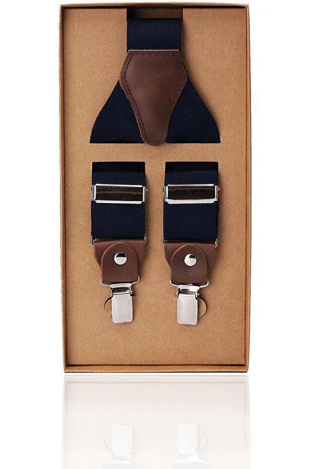 Navy Blue Leather Connected Men's Trouser Strap Pan46