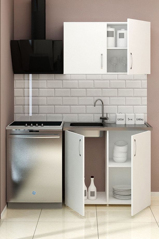100 cm Mini Çelik Evyeli Mutfak Dolabı Alt Üst Seti, Minimalist Modern Mutfak Ünitesi - 5