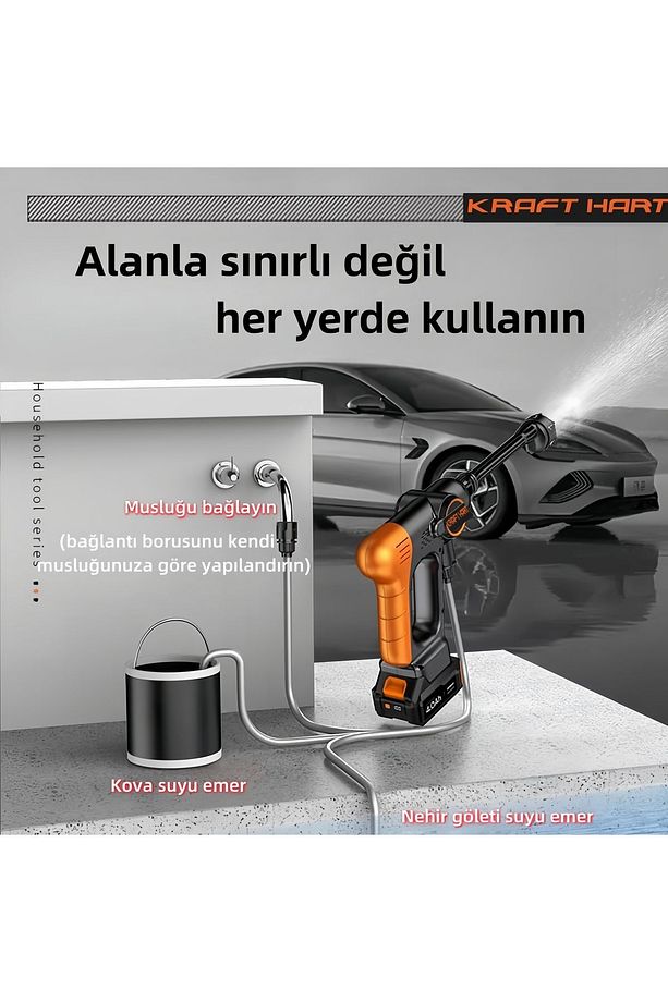 Çift Akülü Şarjlı Yüksek Basınçlı Oto Araba Bahçe Yıkama Ve Temizleme Tabancası Makinesi-turuncu - 2