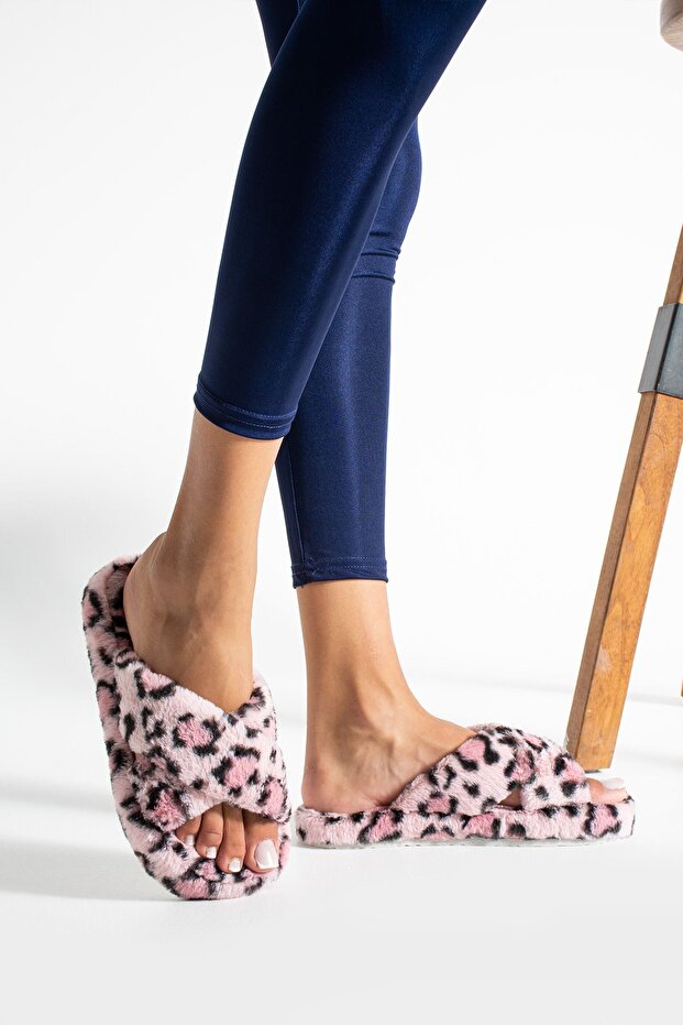 Nadýchané dámské domácí pantofle s leopardím vzorem – model Cross, dívčí domácí pantofle, pantofle Věnné - 4