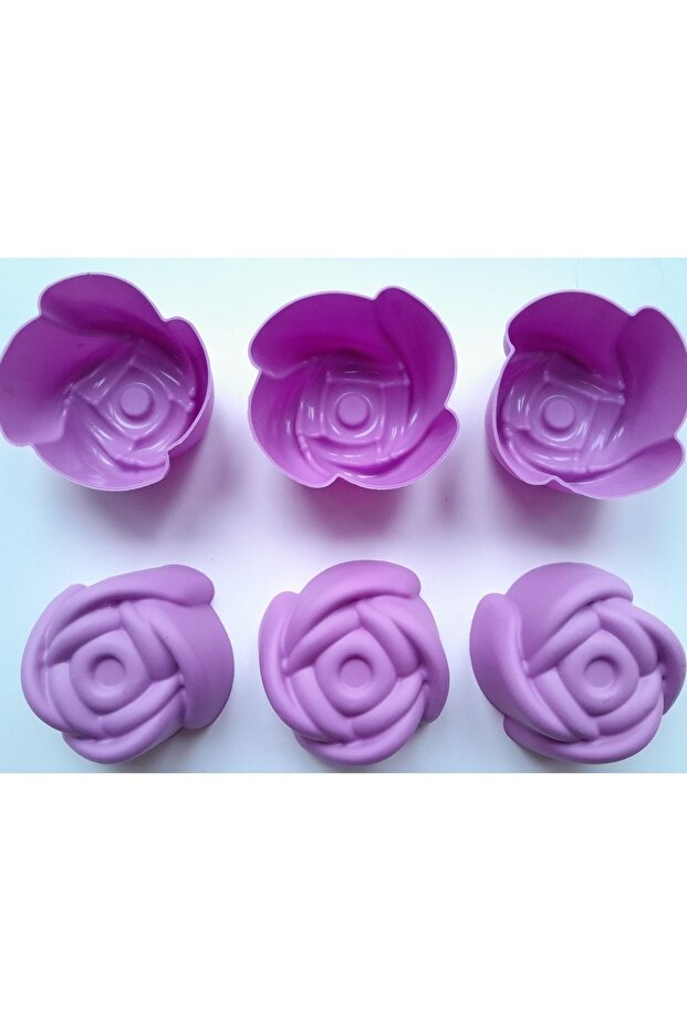 Bybirgül Lilac - Purple 12 Pieces Silicone Mini Rose Cake Mold, Muffin Mold 12 Pieces