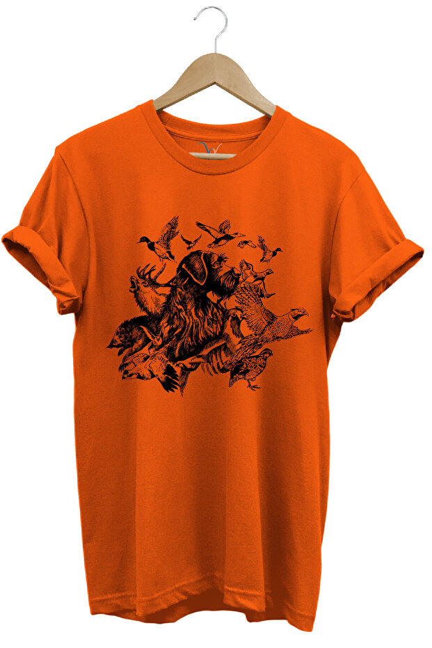 Hunting Hunter Drahthaar Hunting Dog and Quail Duck Dog Printed Regular Fit 100% Cotton T-Shirt
