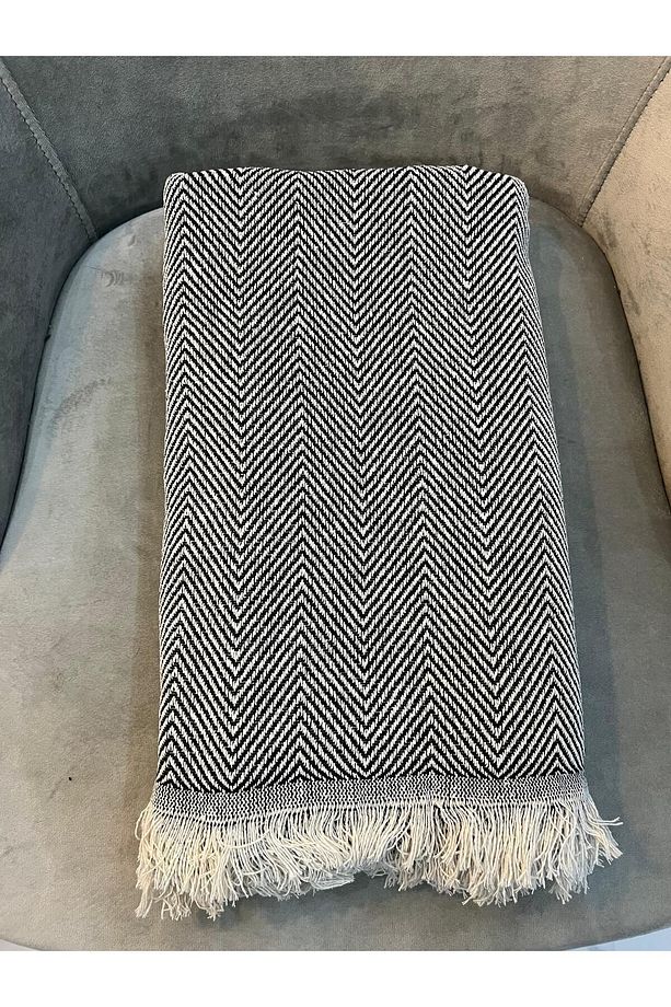Koltuk Örtüsü 170x210 Balık Sırtı Desen Siyah - 4