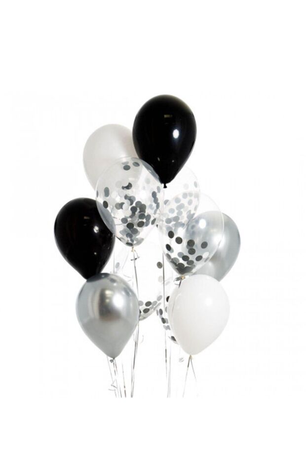 Black White Silver Confetti Balloon Set