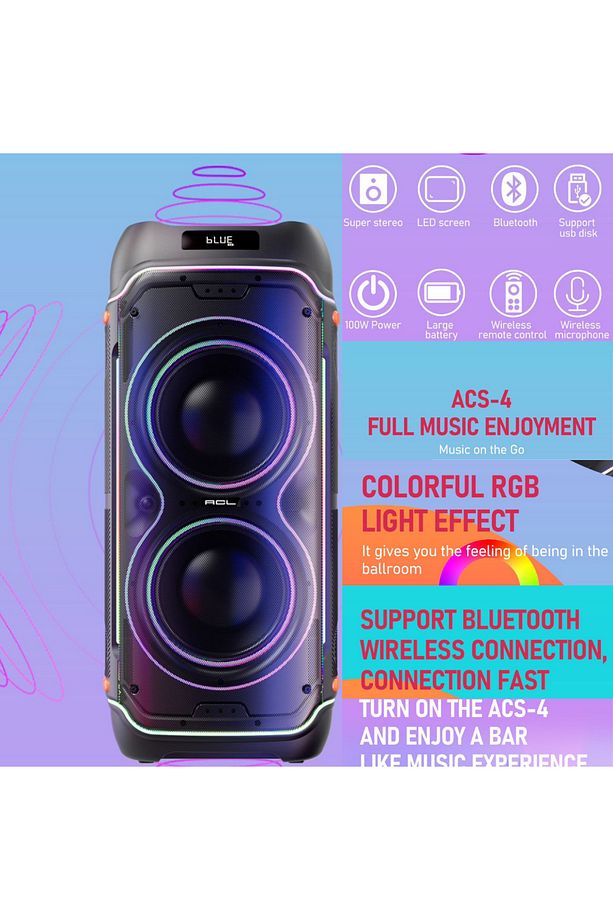 Taşınabilir RGB Bluetooth USB SD TWS Parti Karaoke Microfon Hoparlör SesBombası 2x10inc 100wMaxPower - 6