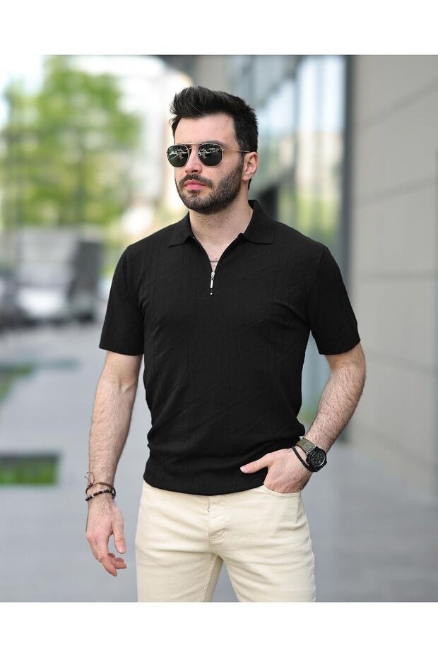 Fermuarlı Triko Tshirt - 1