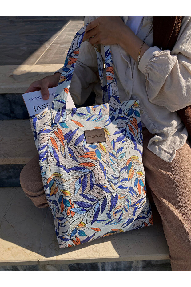 Leaf Patterned Fabric Shoulder Bag - 1