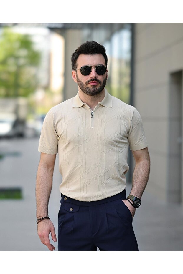 Fermuarlı Triko Tshirt - 1