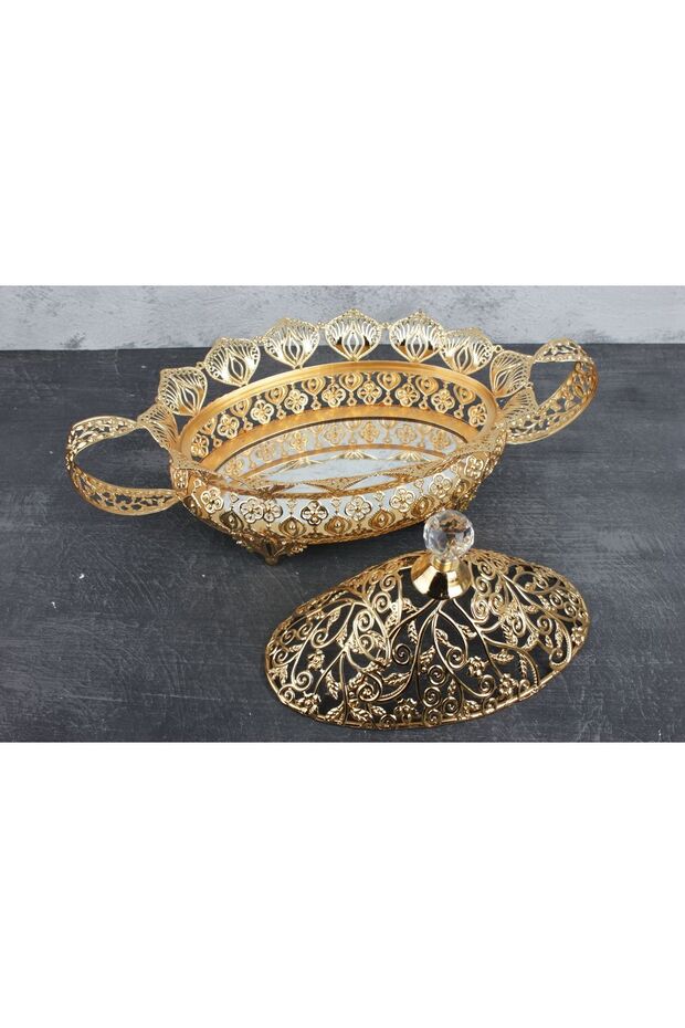 Aynalı Gold Oval Gondol Şekerlik & Kurabiyelik & Çikolatalık & Lokumluk - 4