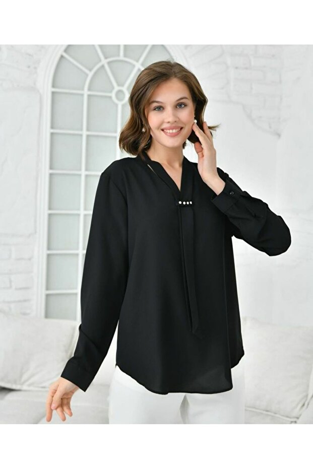 Bluză elegantă de mărime mare - Detaliu eșarfă - 1