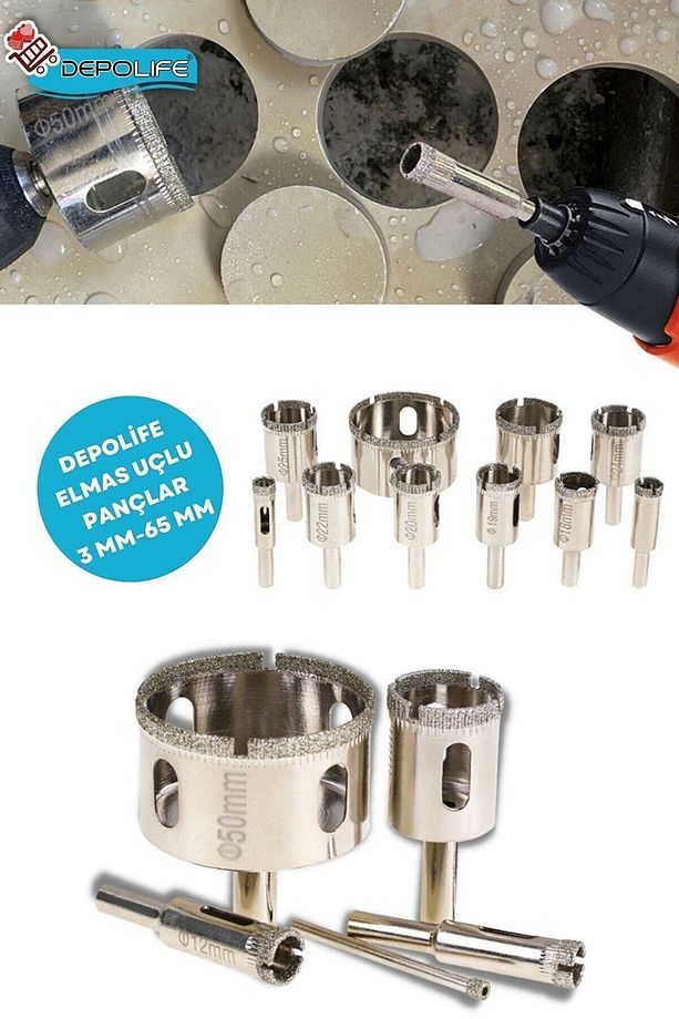 Tam Set 3mm-60mm Mermer Granit Fayans Cam Yuvarlak Delme Panç Elmas Matkap Için Boru Karot - 7