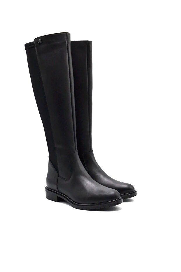 Venus Genuine Leather Stretch Elastic Easy-To-Wear Full Fit Zippered 20711 Black Women's Boots