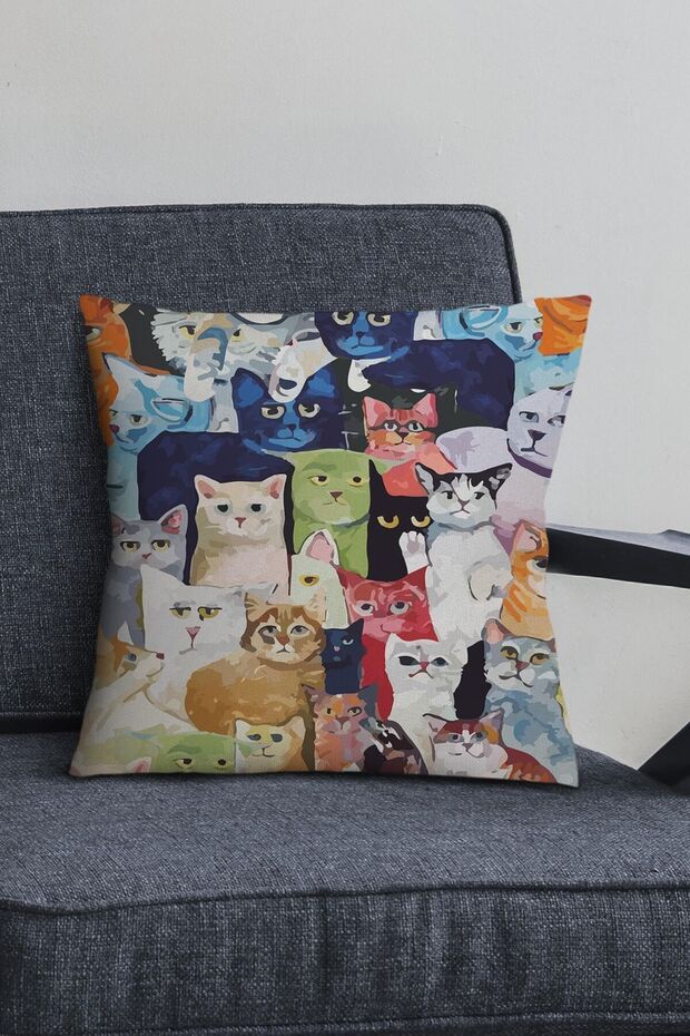 Premium Thai Feather Woven Fabric with Cat Double Sided Throw Pillow Pillowcase Krl1120