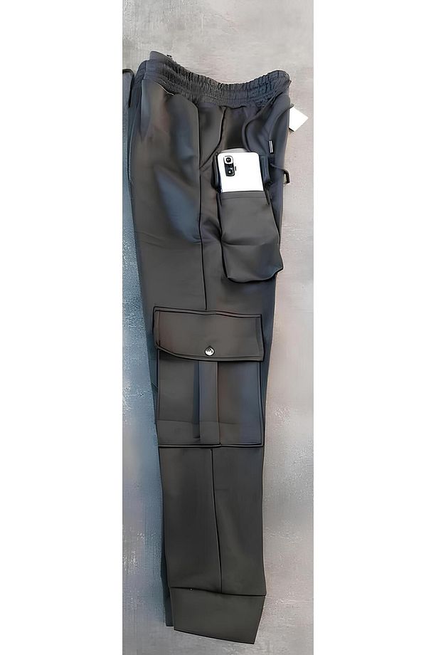 Erkek Kargo Cep Siyah Scuba Dalgıç Kumaş Alt Eşofman (DAR KALIP-1 BEDEN BÜYÜK ALINIZ) - 2