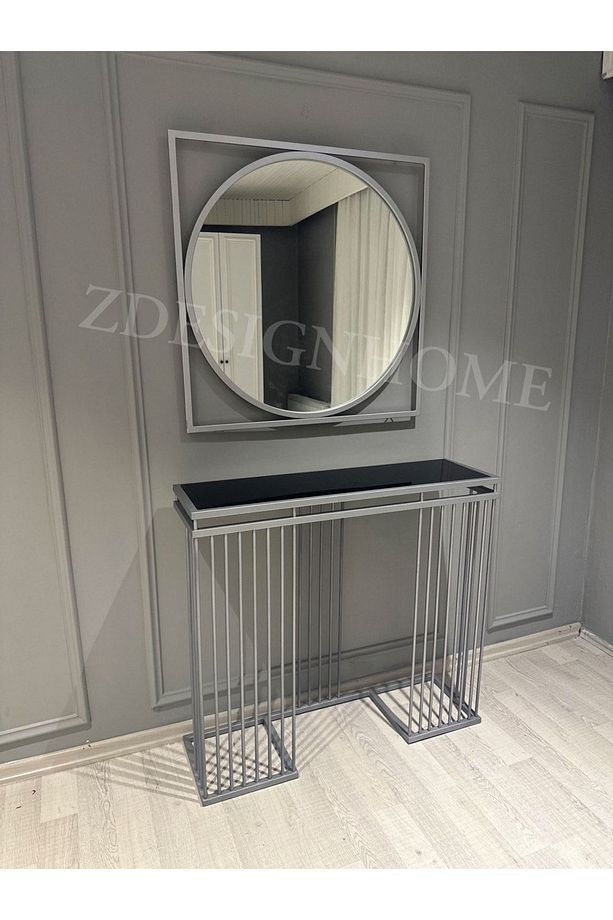 85 Cm Ayna 100x30x90 Cm Dresuar Gümüş Takım ( Raf Siyah Camdır) - 1