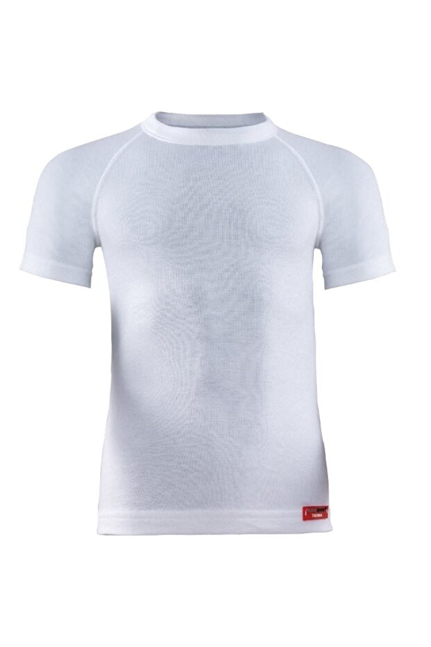 9267-Unisex Kids White Thermal 2. Level Short Sleeve T-Shirt