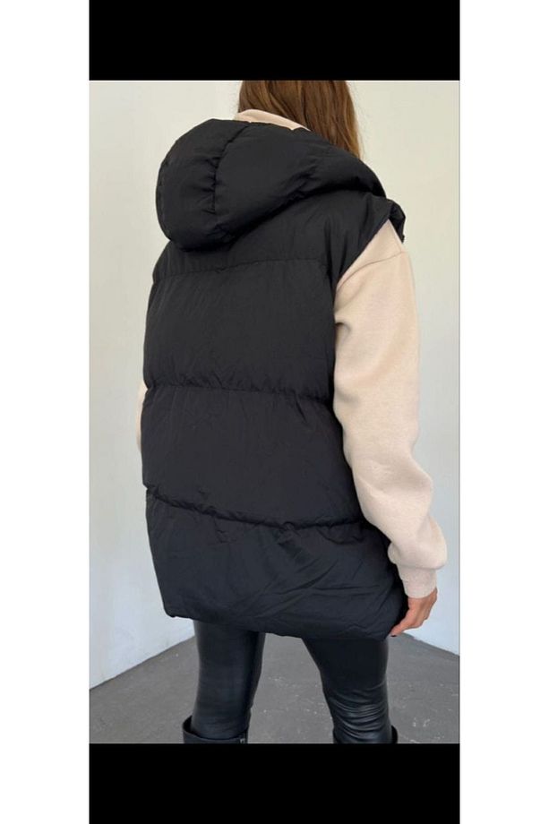 Kadın Oversize Şişme Kapüşonlu Yelek - 2