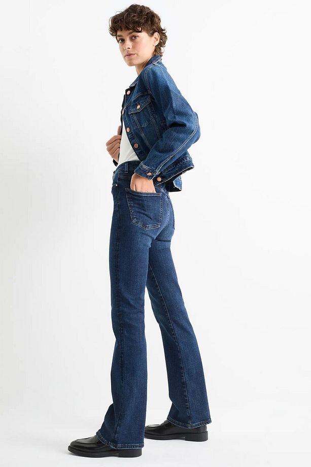 Kadın Bootcut Kot Pantolon  Yüksek  Bel İspanyol Paça Jeans Bol Paça Kot Pantolon - 3