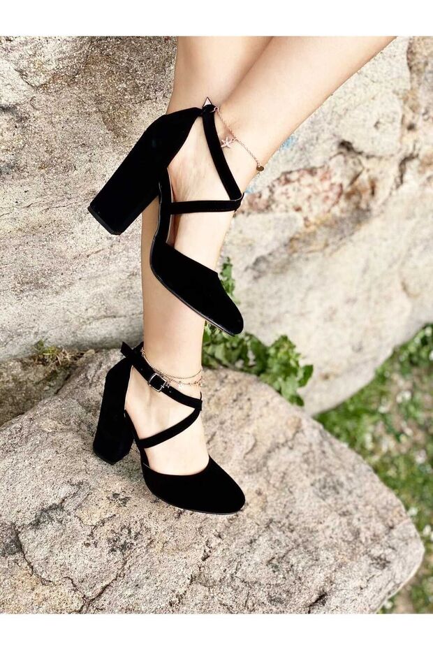 Black Long Cross Strap Shoes