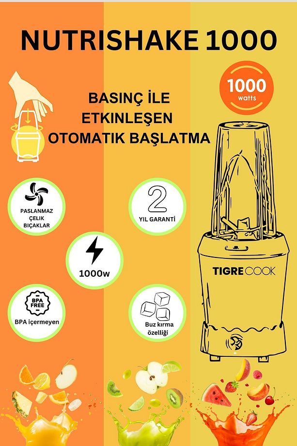 NUTRISHAKE 3 in 1 Paslanmaz Çelik Bıçaklı Kişisel Smoothie Blender ve Kahve Baharat Öğütücü 1000 GRi - 5