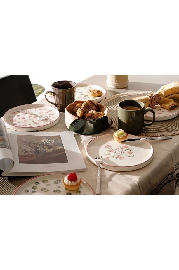 Hand Made Berthe Çiçekli 6’li Özel Tasarım Stackable Pasta Tabağı Seti - 3