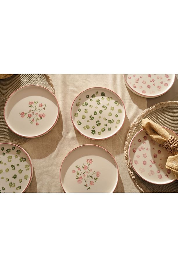 Hand Made Berthe Çiçekli 6’li Özel Tasarım Stackable Pasta Tabağı Seti - 7