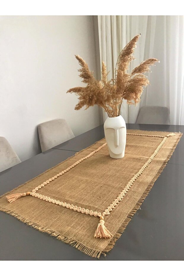 Knitted Patterned Jute Fabric Runner 40x140 Cm