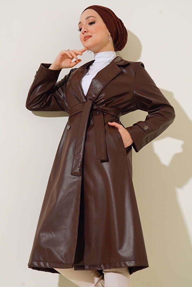Women's Coat with Leather Belt