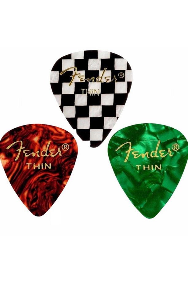 351 Shape Premium Picks Thin Checker + Shell + Green / 3 Adet Pena - 1