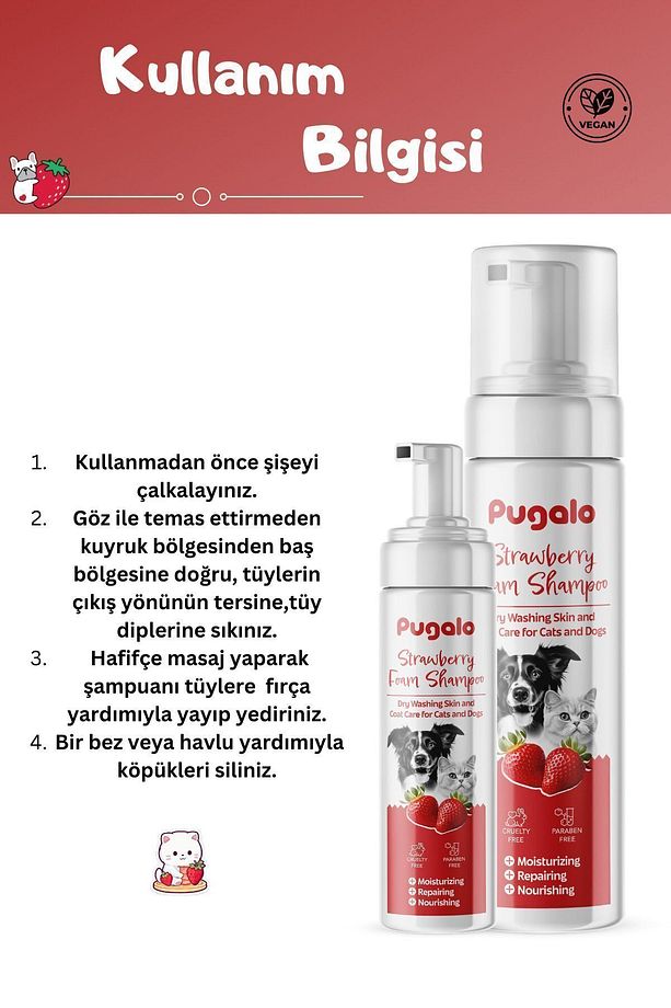 Köpük Şampuan Kedi Tüy Dökülmesi Karşıtı Doğal Içerikli Çilekli Kuru Köpük Şampuan 250 ml - 4