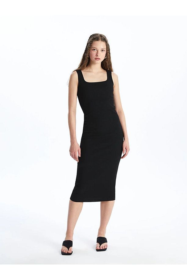 LCW Vision Kadın Kare Yaka Düz Bodycon Elbise - 1