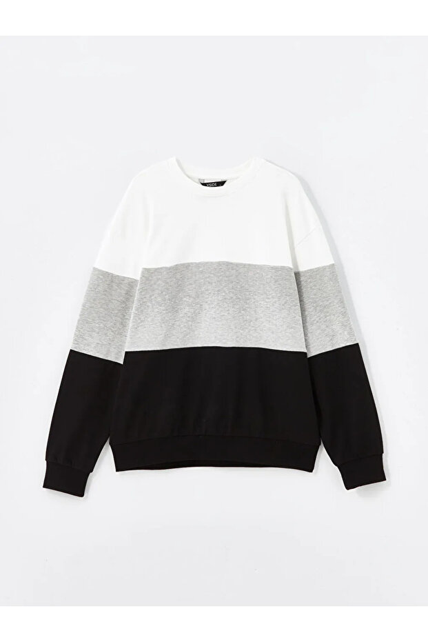 Xside New Black Crew Neck Long Sleeve Color Block Men's Sweatshirt