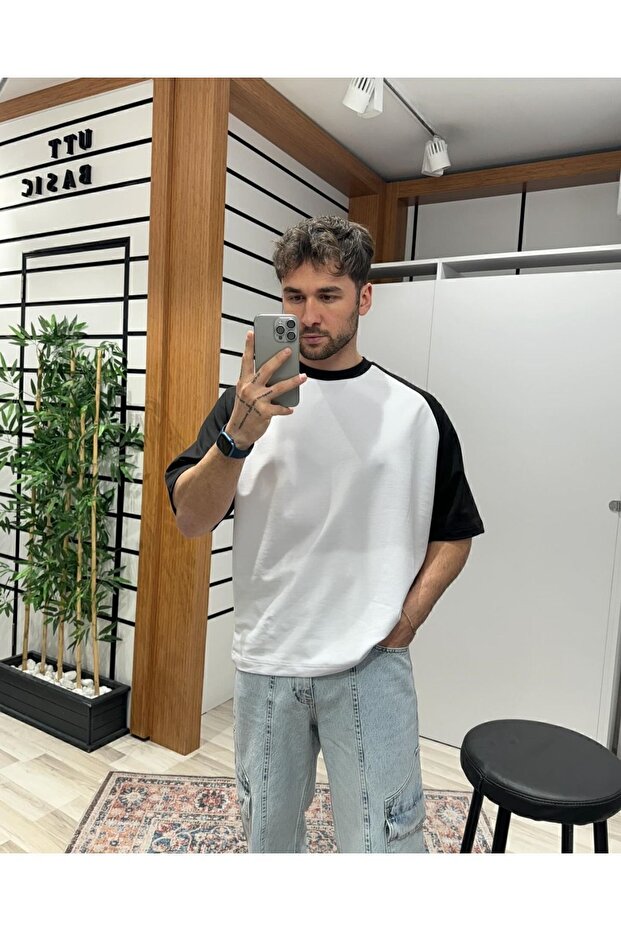 viperkombin Oversize Erkek Bisiklet Yaka Reglan Tişört