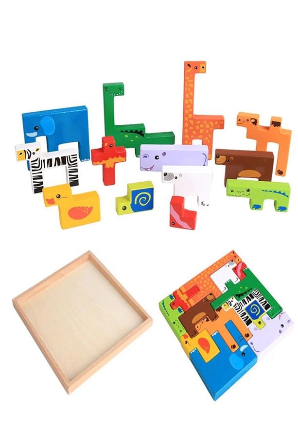 Ahşap Hayvanlar Animals Puzzle Yapboz Bultak Tetris Eğitici Oyuncak - 3